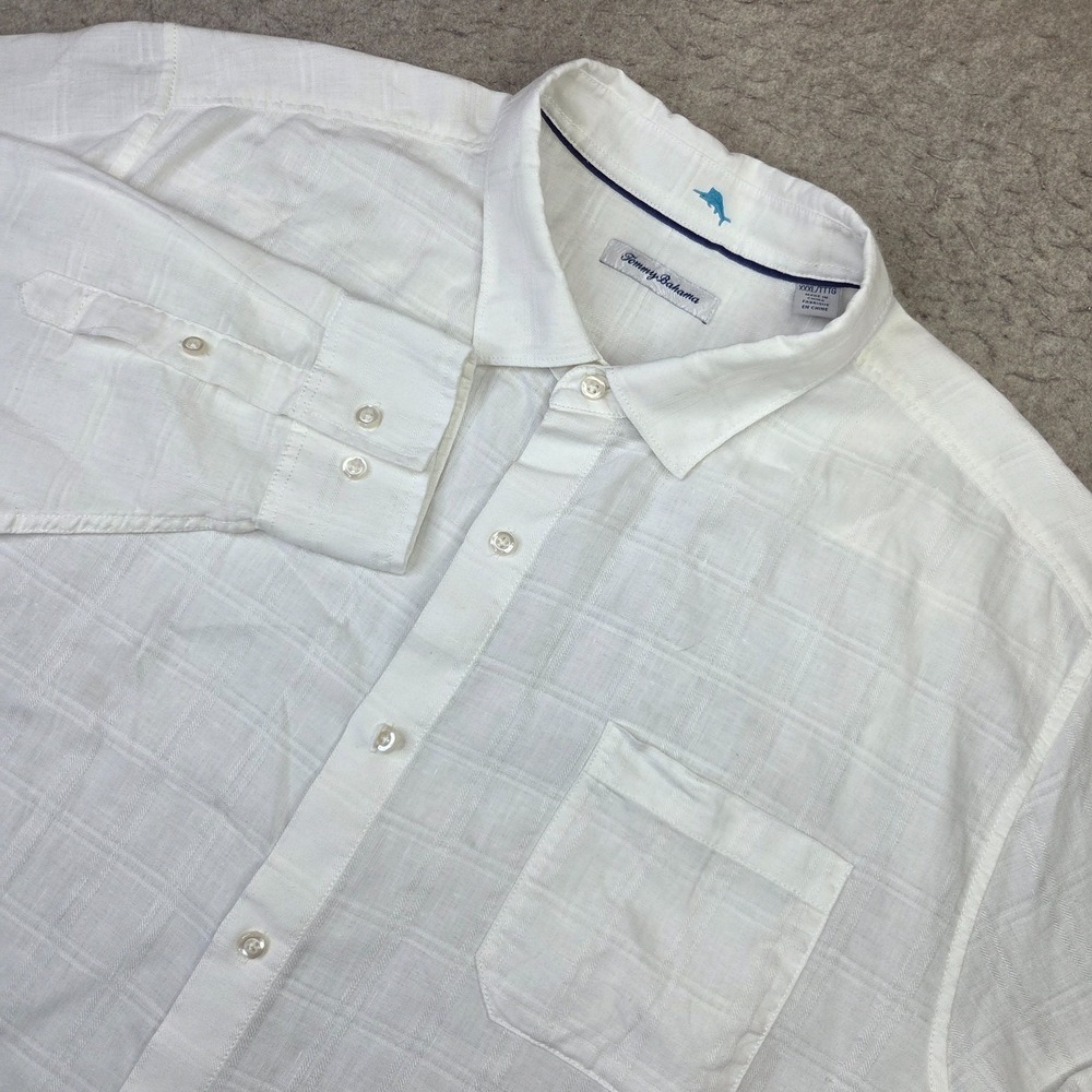 Tommy Bahama Linen Shirt Mens 3XL White Long Sleeve button Up Beach Lightweight
